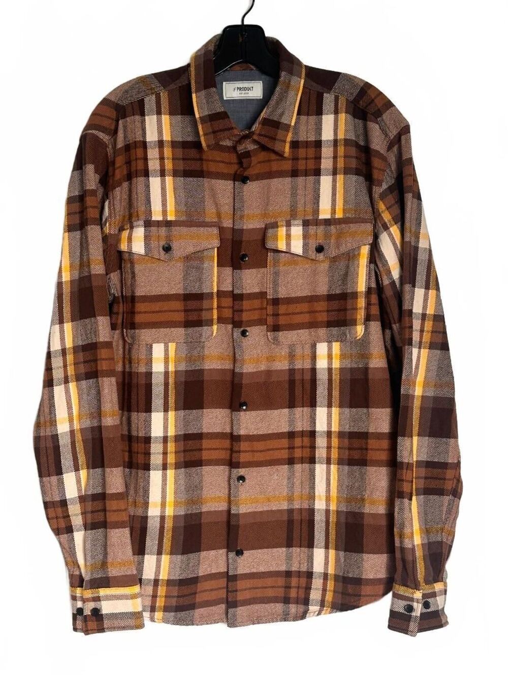 Produkt Men's Jasper Ckeck Brown and Yellow Heavy 100% Cotton Button-Up Shirt-XL